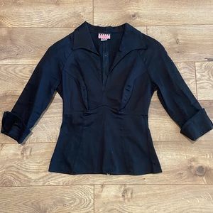 Pinup Couture | 3/4 Sleeve Collar Blouse Black